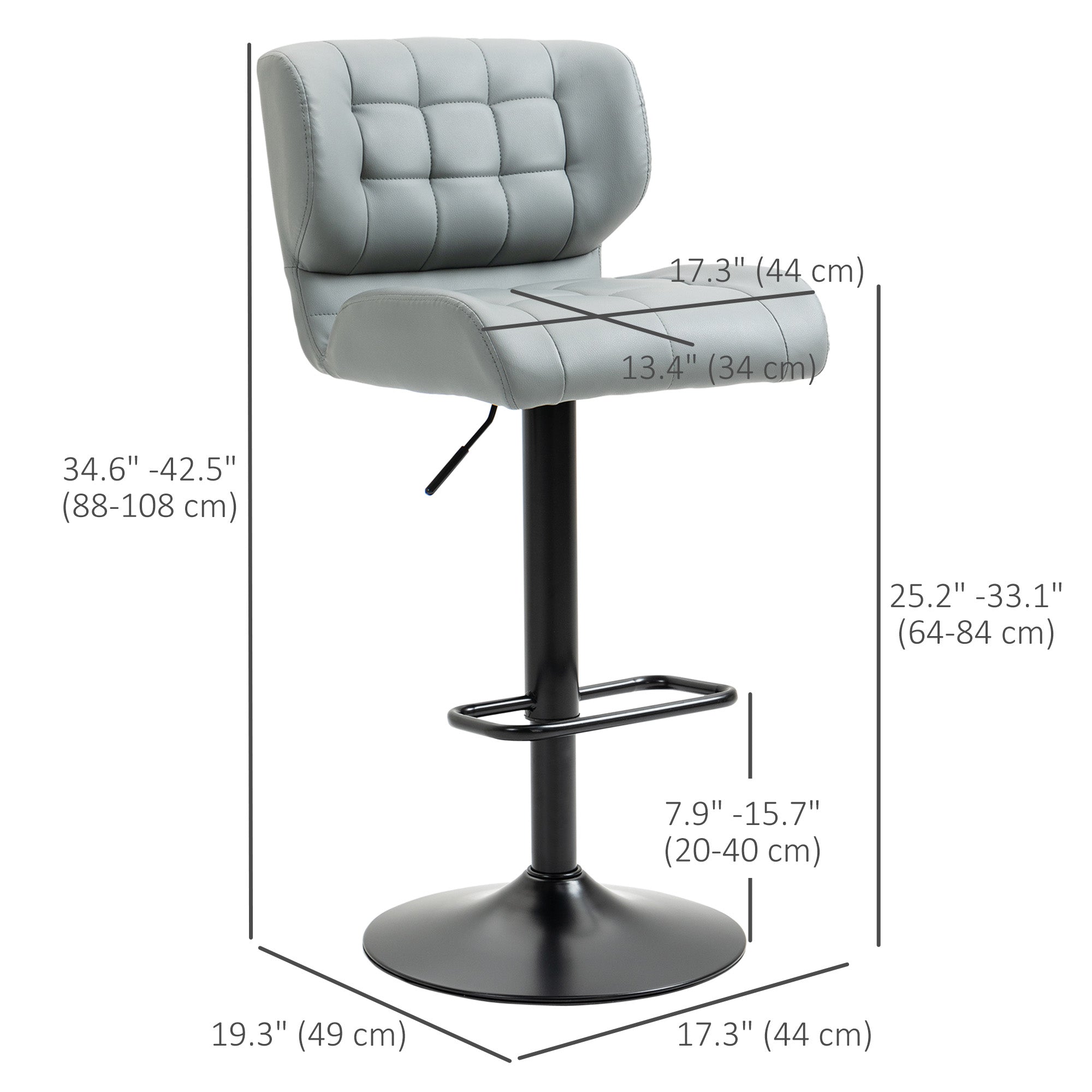 Swivel PU Leather Barstools Set of 2 - Grey Adjustable Stools-Home Furnishings > Kitchen & Dining Furniture > Bar Stools-DECOROLALA