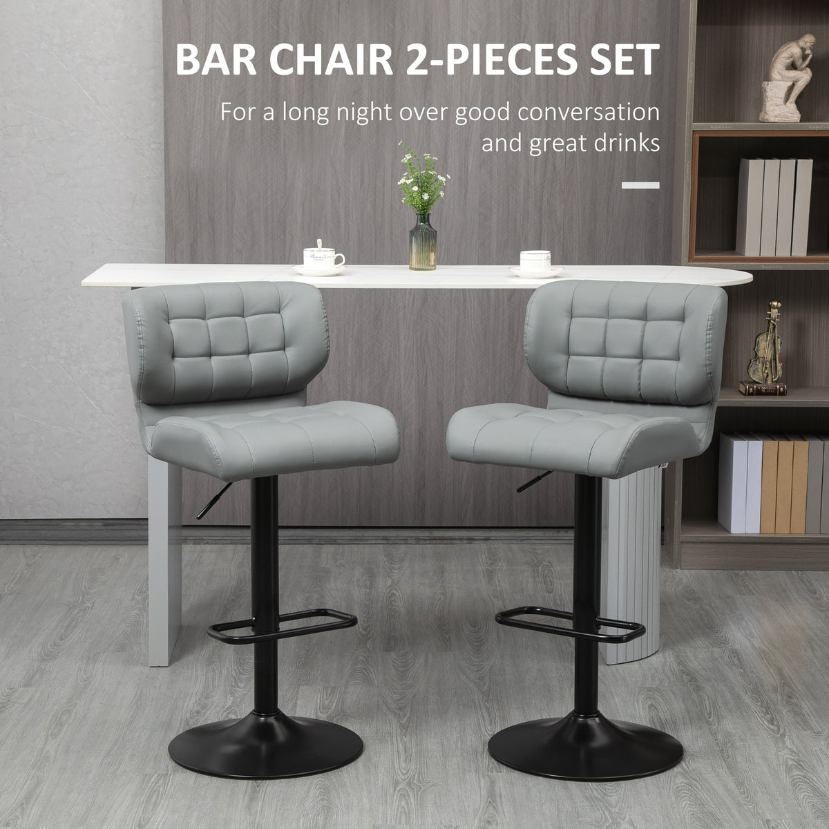 Swivel PU Leather Barstools Set of 2 - Grey Adjustable Stools-Home Furnishings > Kitchen & Dining Furniture > Bar Stools-DECOROLALA