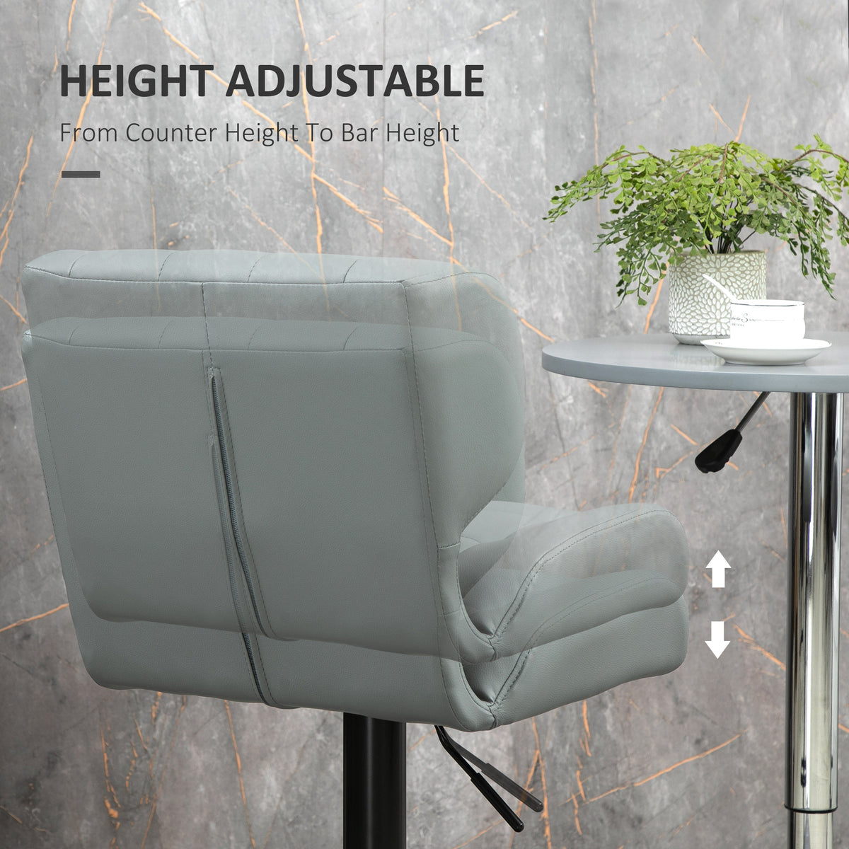 Swivel PU Leather Barstools Set of 2 - Grey Adjustable Stools-Home Furnishings > Kitchen & Dining Furniture > Bar Stools-DECOROLALA