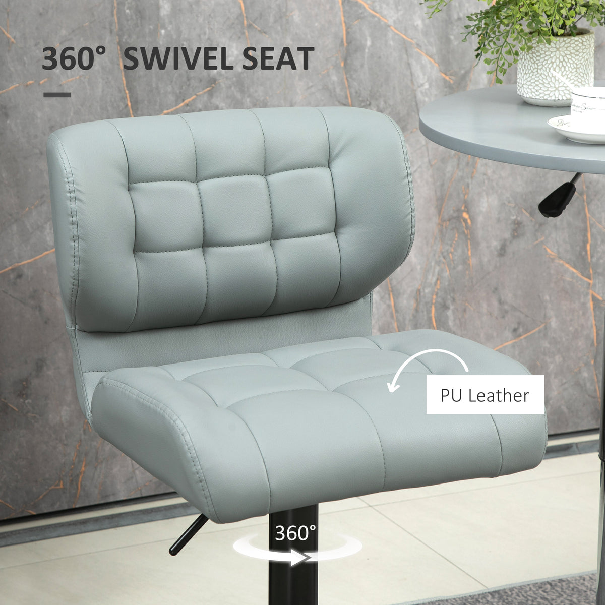Swivel PU Leather Barstools Set of 2 - Grey Adjustable Stools-Home Furnishings > Kitchen & Dining Furniture > Bar Stools-DECOROLALA