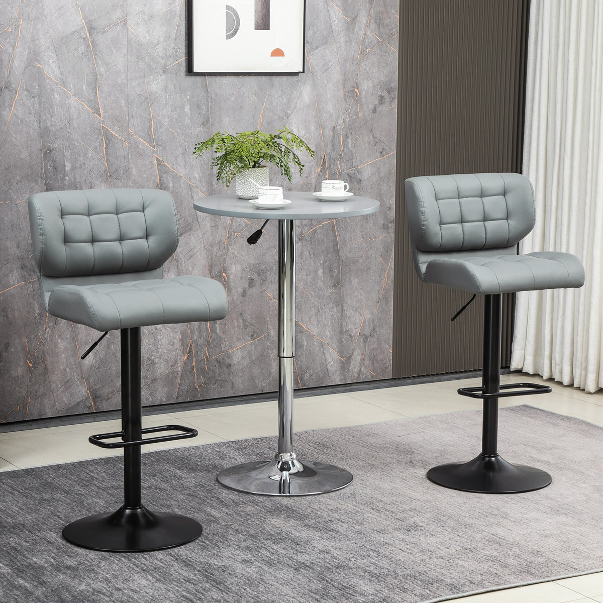Swivel PU Leather Barstools Set of 2 - Grey Adjustable Stools-Home Furnishings > Kitchen & Dining Furniture > Bar Stools-DECOROLALA