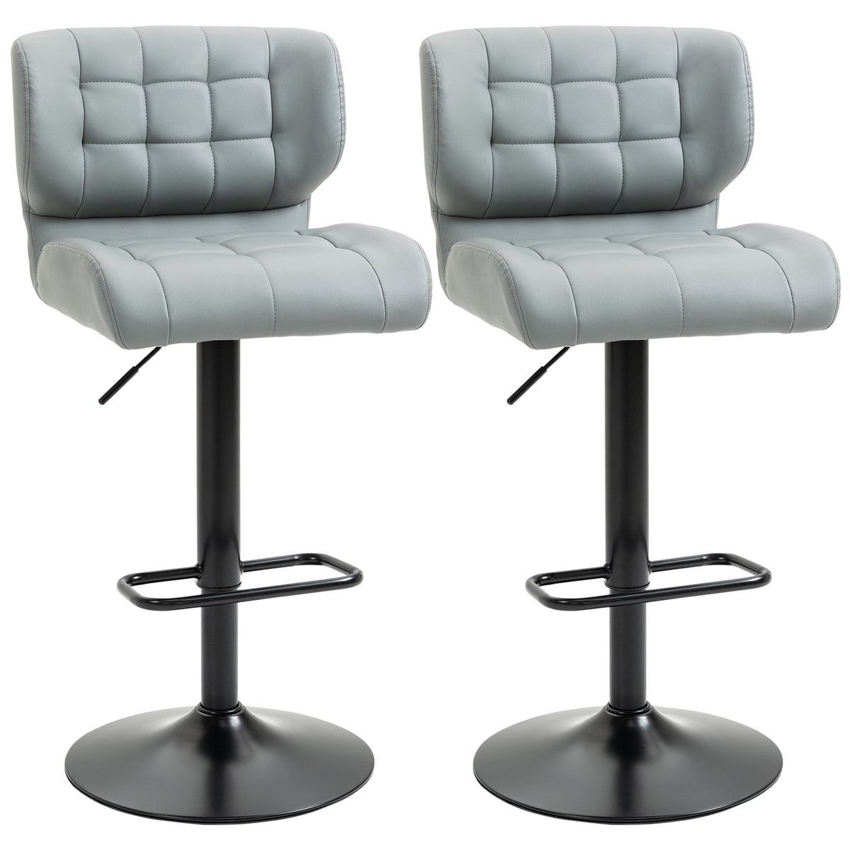 Swivel PU Leather Barstools Set of 2 - Grey Adjustable Stools-Home Furnishings > Kitchen & Dining Furniture > Bar Stools-DECOROLALA