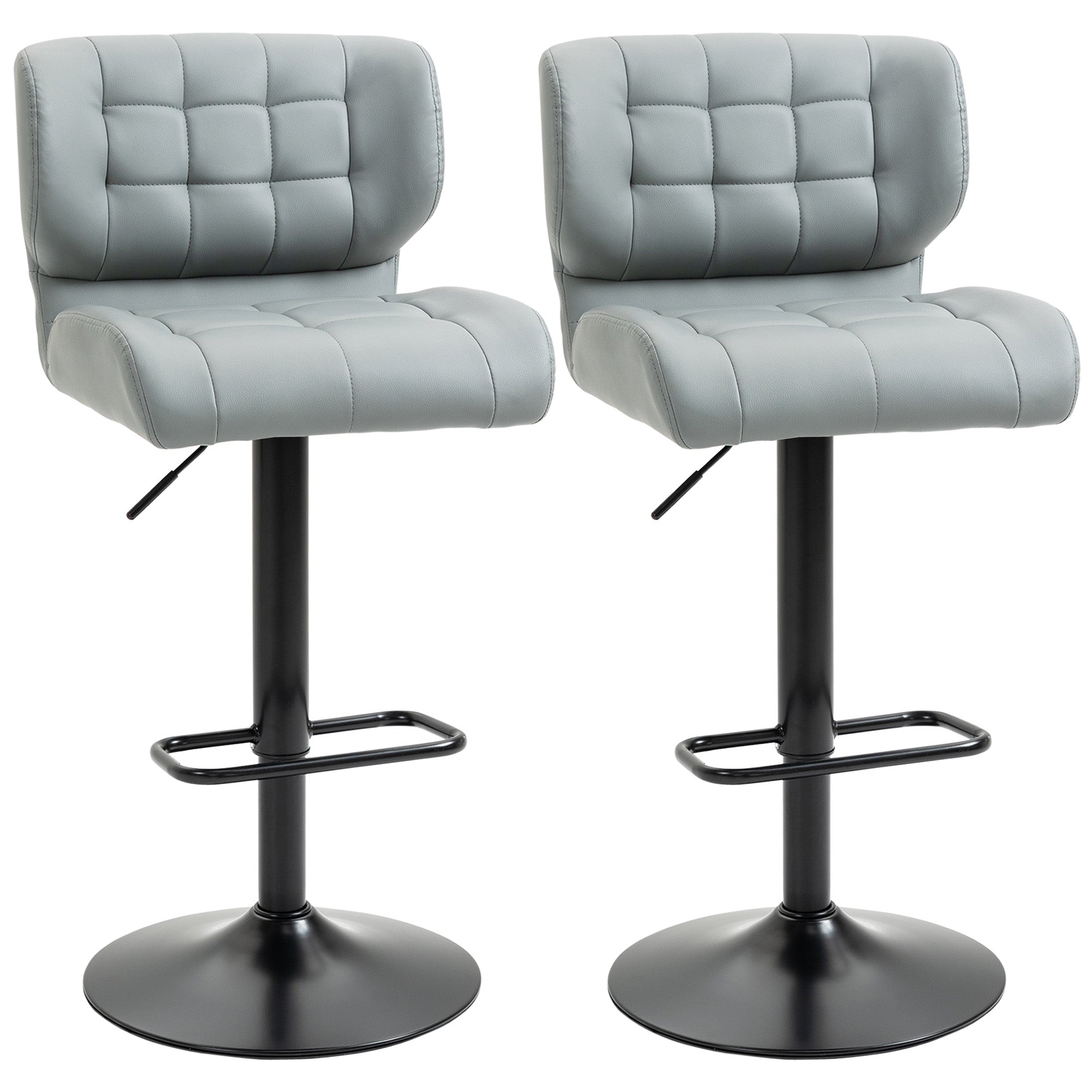 Swivel PU Leather Barstools Set of 2 - Grey Adjustable Stools-Home Furnishings > Kitchen & Dining Furniture > Bar Stools-DECOROLALA