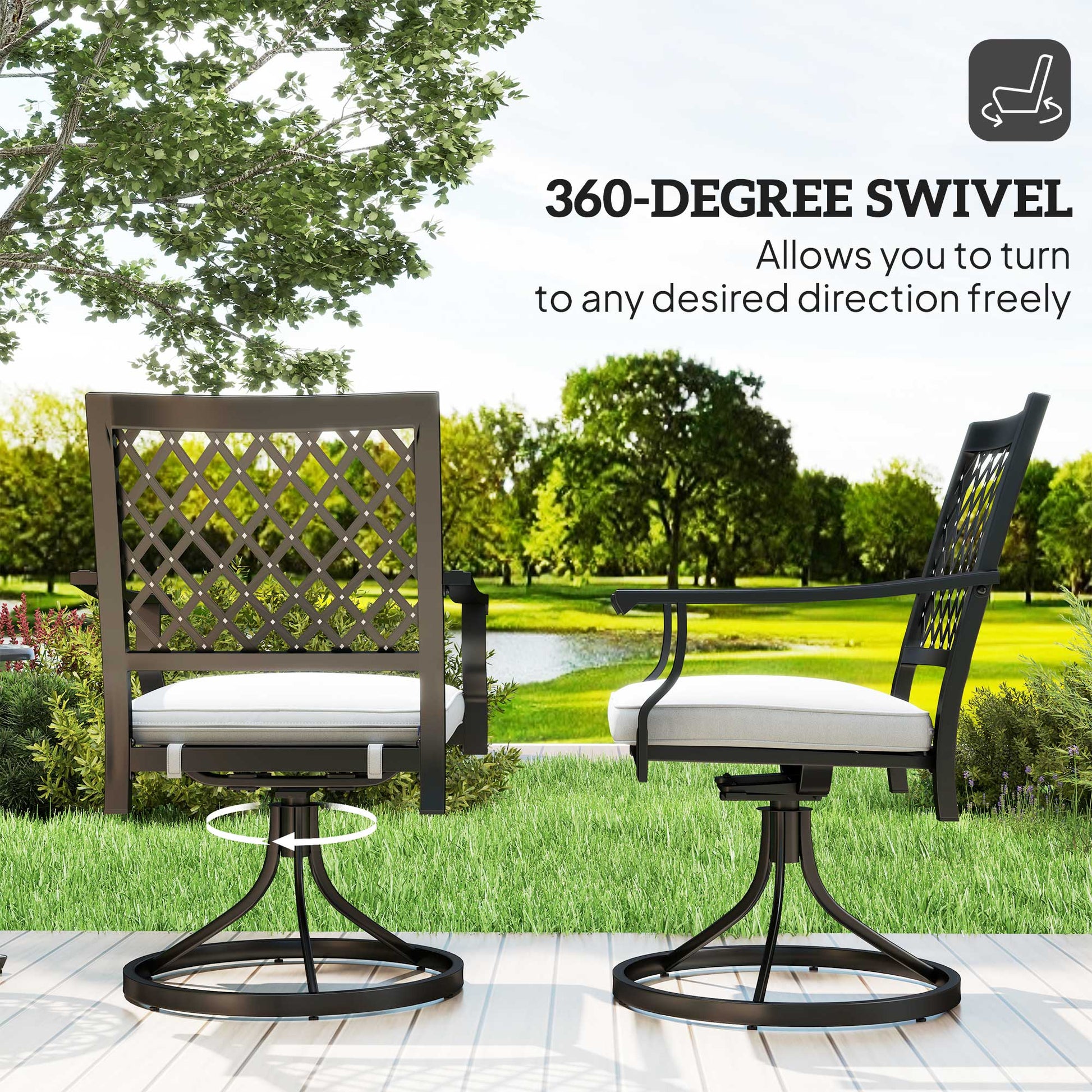 Swivel Rocker Patio Chairs Set of 2 - Black-DECOROLALA