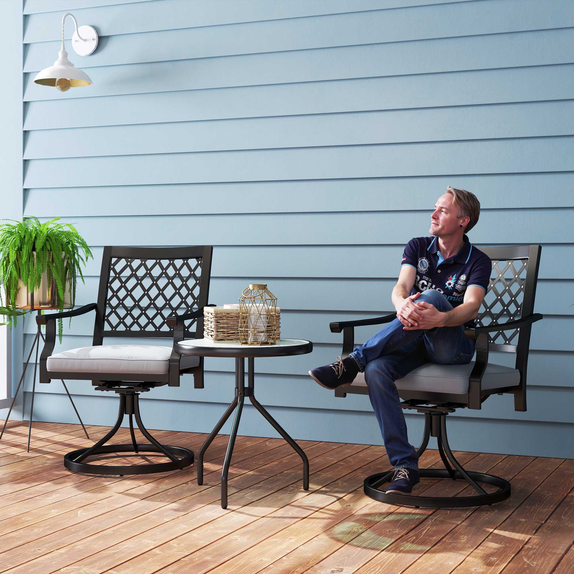 Swivel Rocker Patio Chairs Set of 2 - Black-DECOROLALA