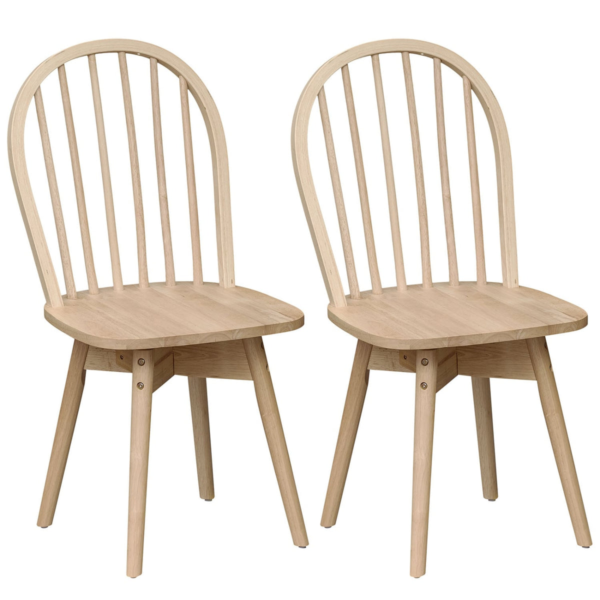 Swivel Windsor Dining Chairs Set of 2 with Solid Rubber Wood Frame-Natural-Dining Chairs-DECOROLALA