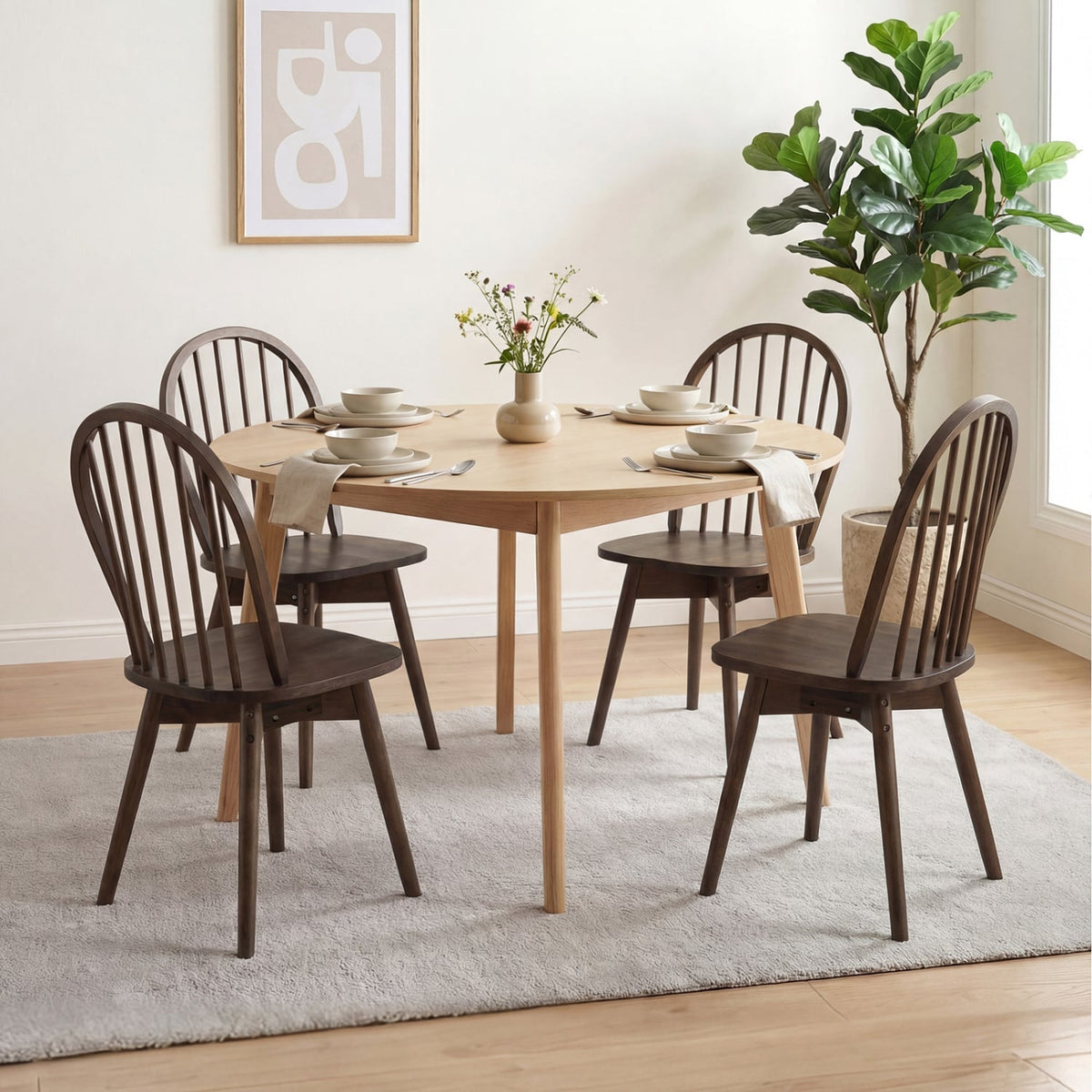 Swivel Windsor Dining Chairs Set of 2 with Solid Rubber Wood Frame-Walnut-Dining Chairs-DECOROLALA