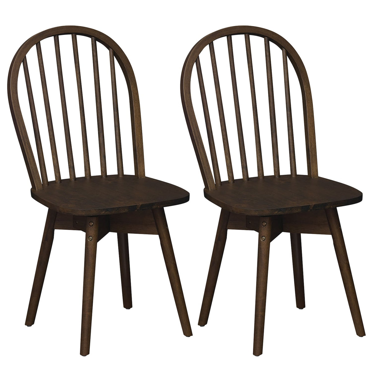 Swivel Windsor Dining Chairs Set of 2 with Solid Rubber Wood Frame-Walnut-Dining Chairs-DECOROLALA