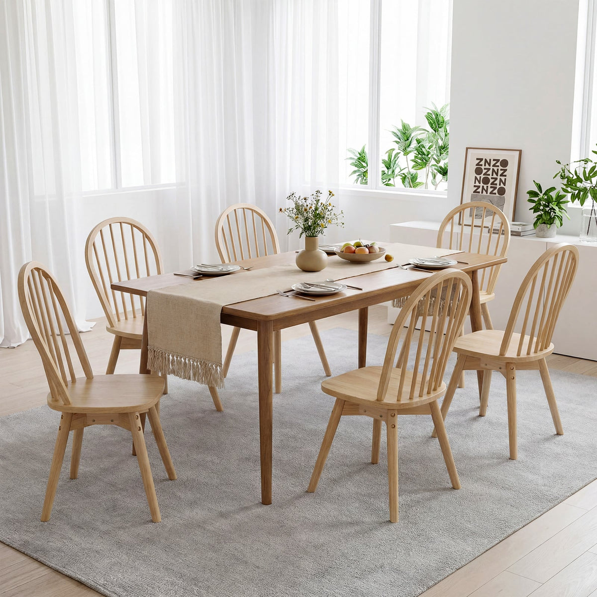 Swivel Windsor Dining Chairs Set of 4 with Solid Rubber Wood Frame-Natural-Dining Chairs-DECOROLALA
