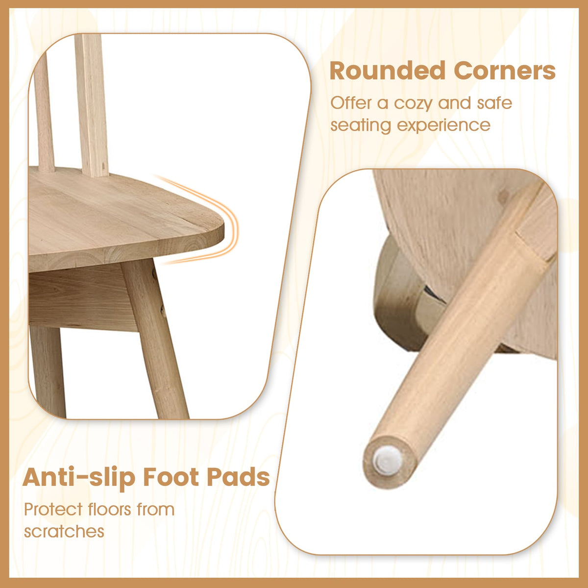 Swivel Windsor Dining Chairs Set of 4 with Solid Rubber Wood Frame-Natural-Dining Chairs-DECOROLALA