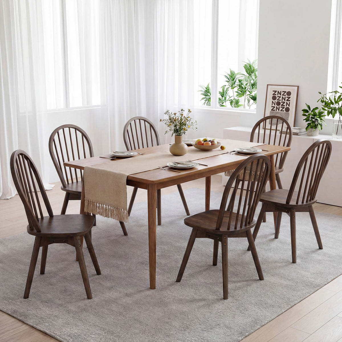 Swivel Windsor Dining Chairs Set of 4 with Solid Rubber Wood Frame-Walnut-Dining Chairs-DECOROLALA