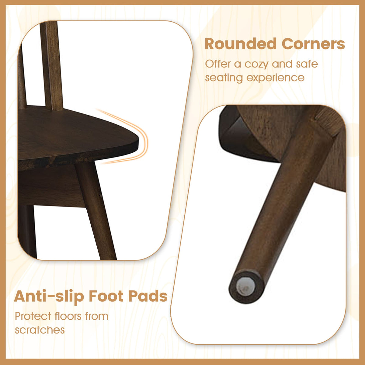 Swivel Windsor Dining Chairs Set of 4 with Solid Rubber Wood Frame-Walnut-Dining Chairs-DECOROLALA