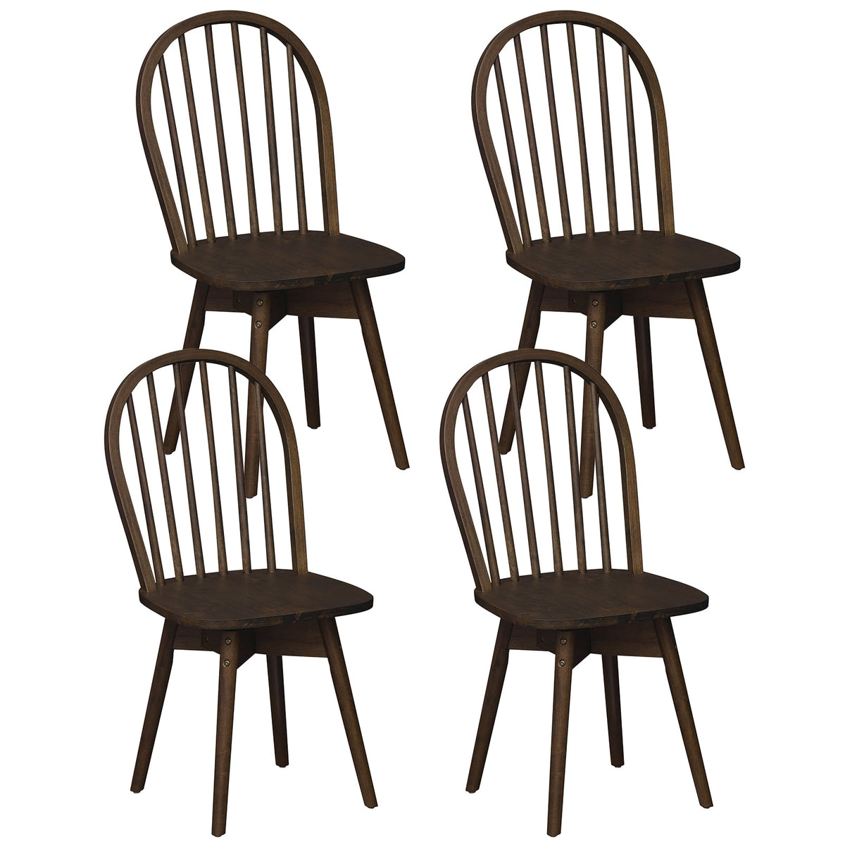 Swivel Windsor Dining Chairs Set of 4 with Solid Rubber Wood Frame-Walnut-Dining Chairs-DECOROLALA