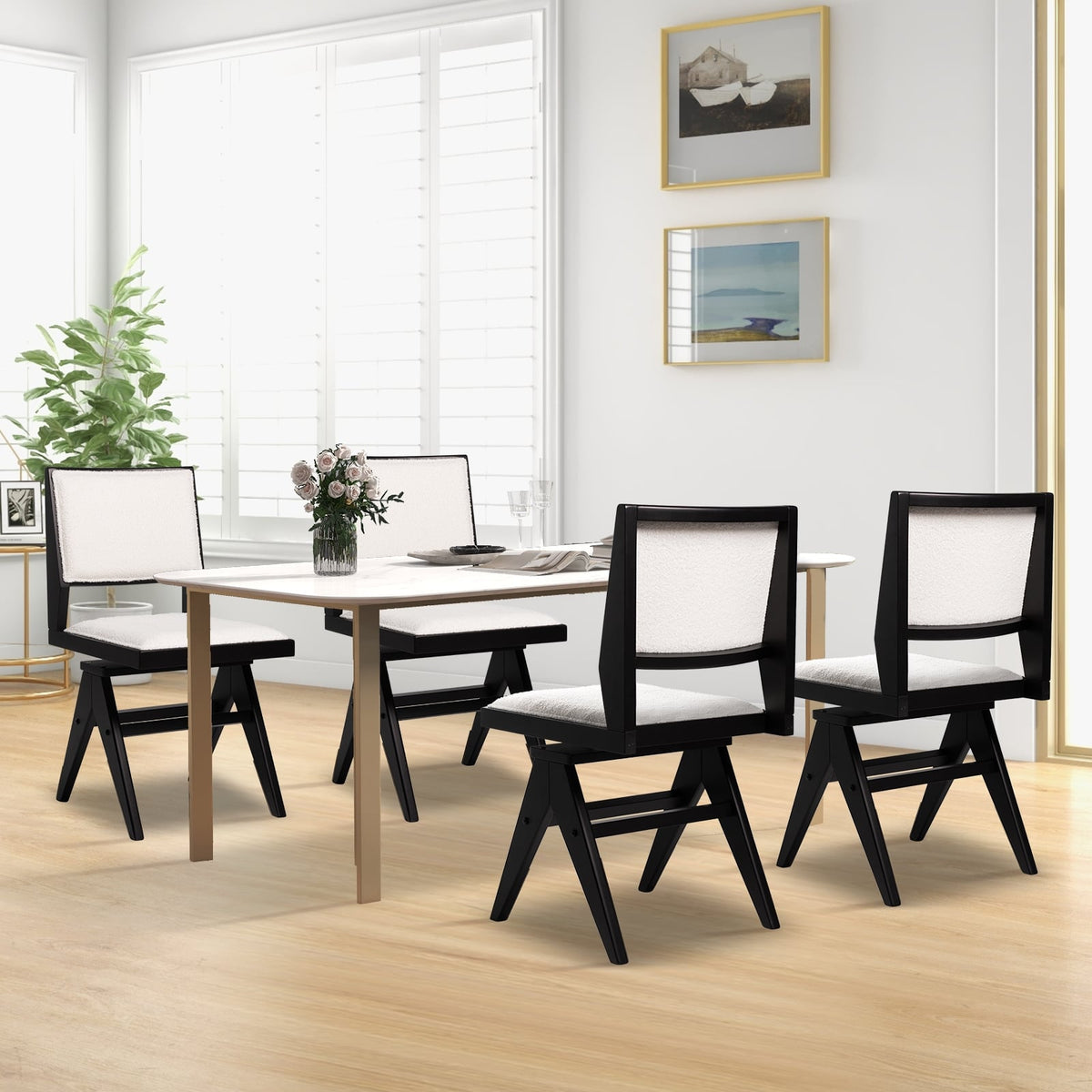 Swivel Wooden Dining Chair Set of 2 with Rubber Wood Frame and Padded Seat-Black-Dining Chairs-DECOROLALA