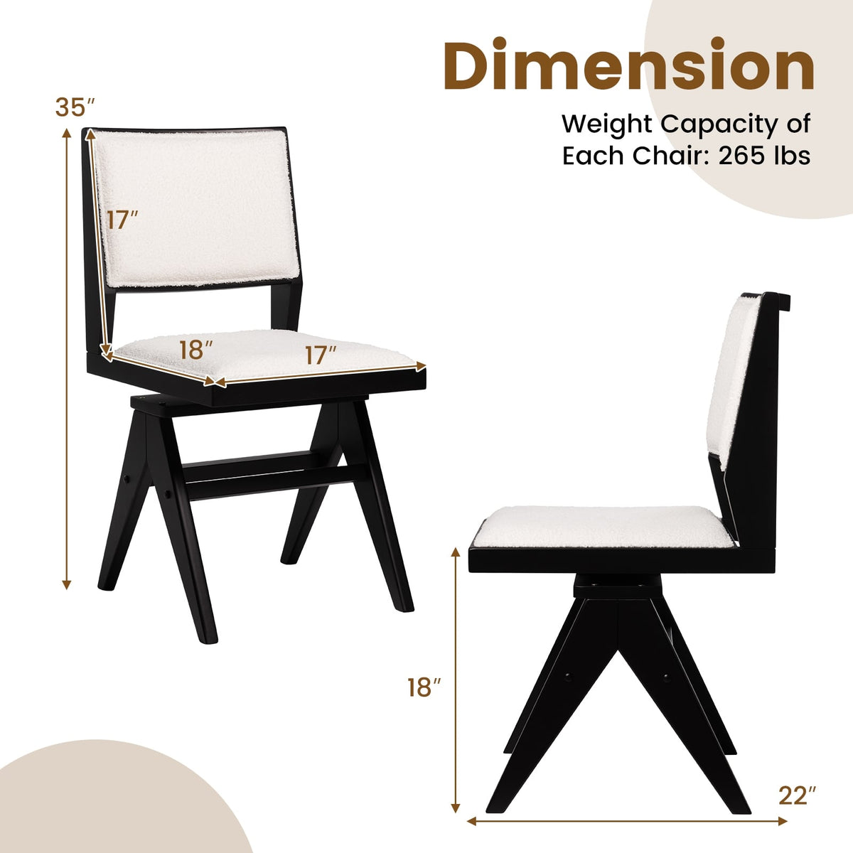 Swivel Wooden Dining Chair Set of 2 with Rubber Wood Frame and Padded Seat-Black-Dining Chairs-DECOROLALA