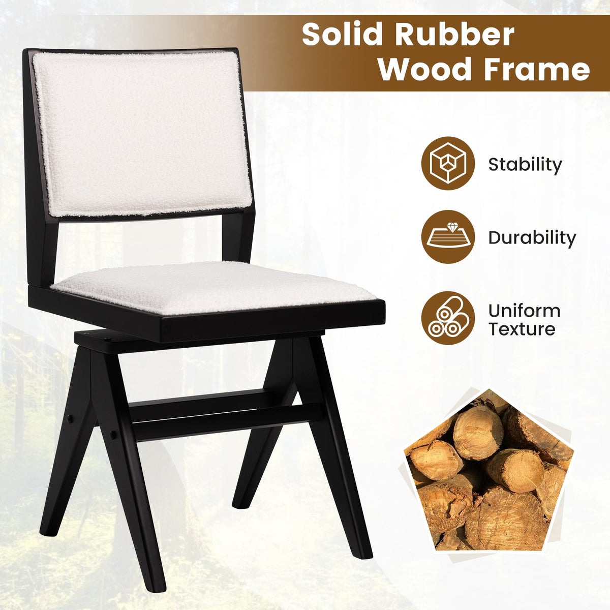 Swivel Wooden Dining Chair Set of 2 with Rubber Wood Frame and Padded Seat-Black-Dining Chairs-DECOROLALA