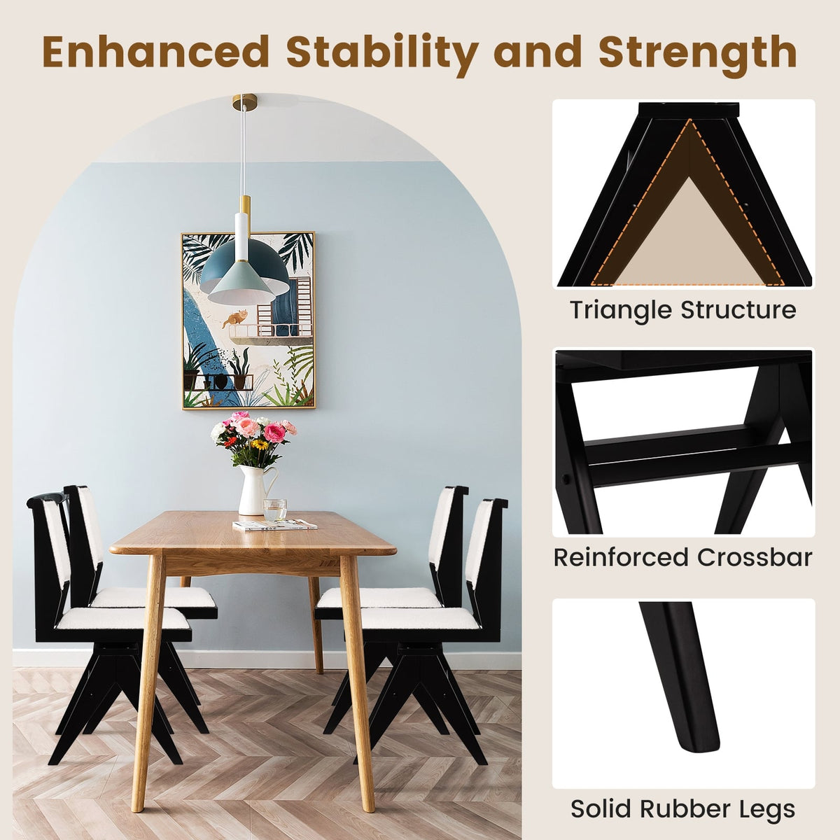 Swivel Wooden Dining Chair Set of 2 with Rubber Wood Frame and Padded Seat-Black-Dining Chairs-DECOROLALA