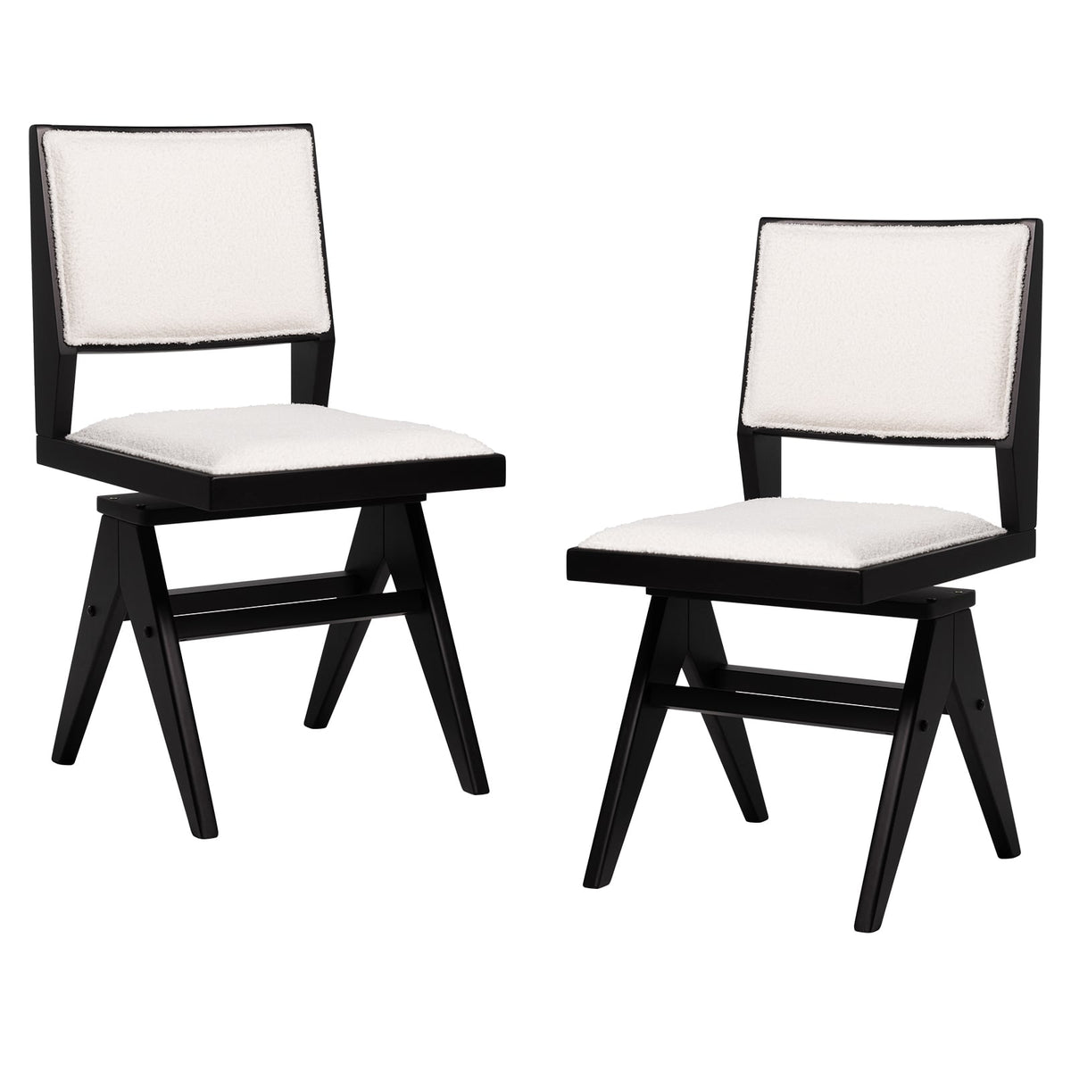 Swivel Wooden Dining Chair Set of 2 with Rubber Wood Frame and Padded Seat-Black-Dining Chairs-DECOROLALA