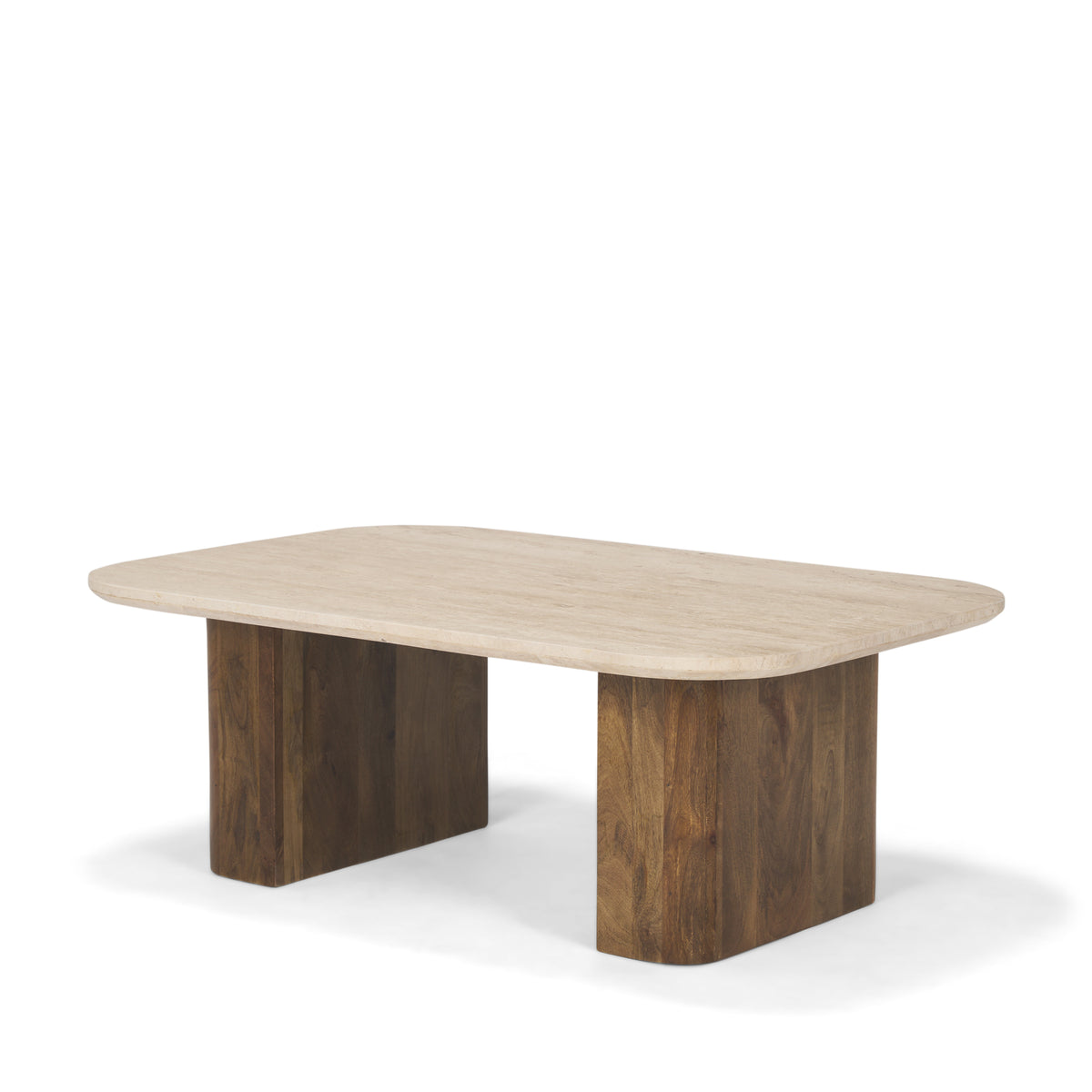Symona Travertine and Mango Wood Rectangle Coffee Table-Coffee Tables-DECOROLALA