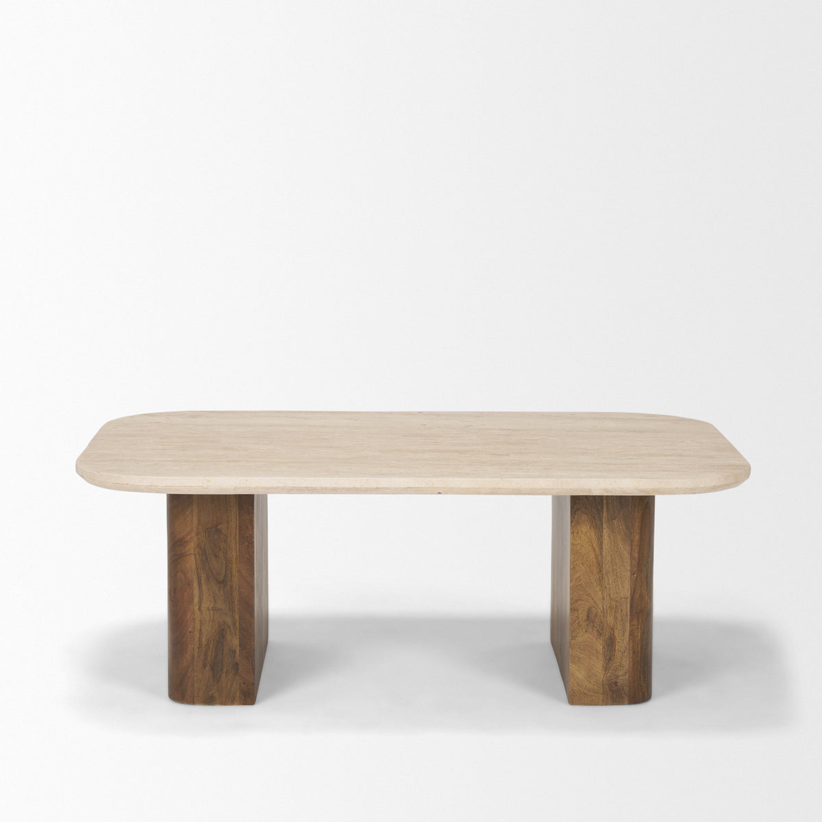 Symona Travertine and Mango Wood Rectangle Coffee Table-Coffee Tables-DECOROLALA