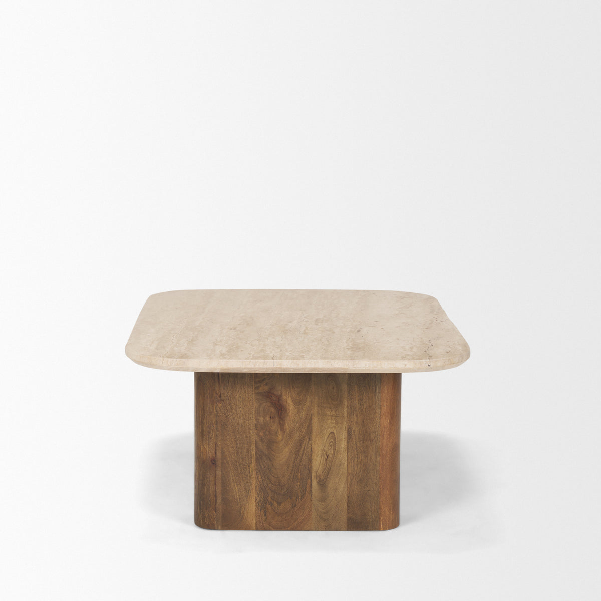 Symona Travertine and Mango Wood Rectangle Coffee Table-Coffee Tables-DECOROLALA
