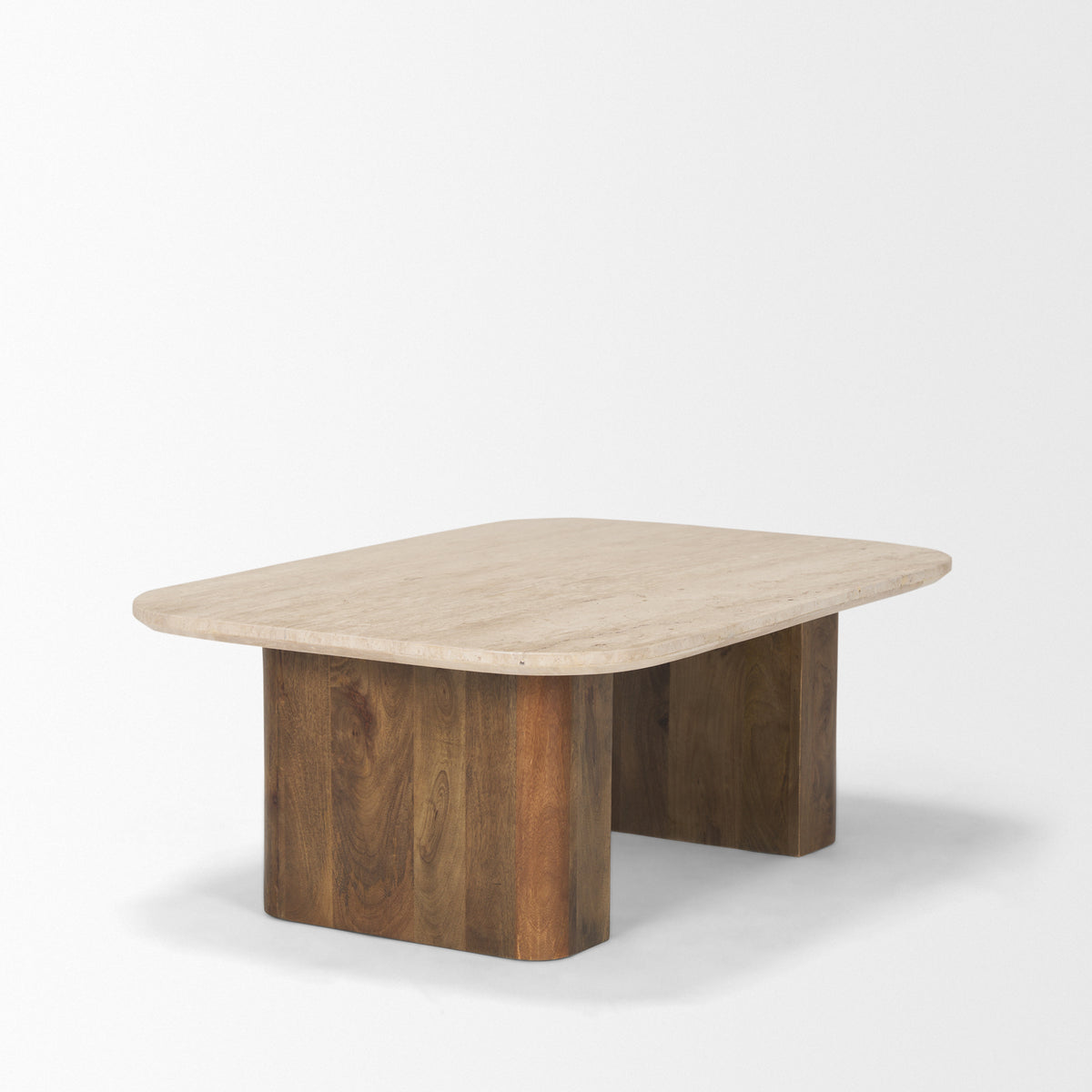Symona Travertine and Mango Wood Rectangle Coffee Table-Coffee Tables-DECOROLALA