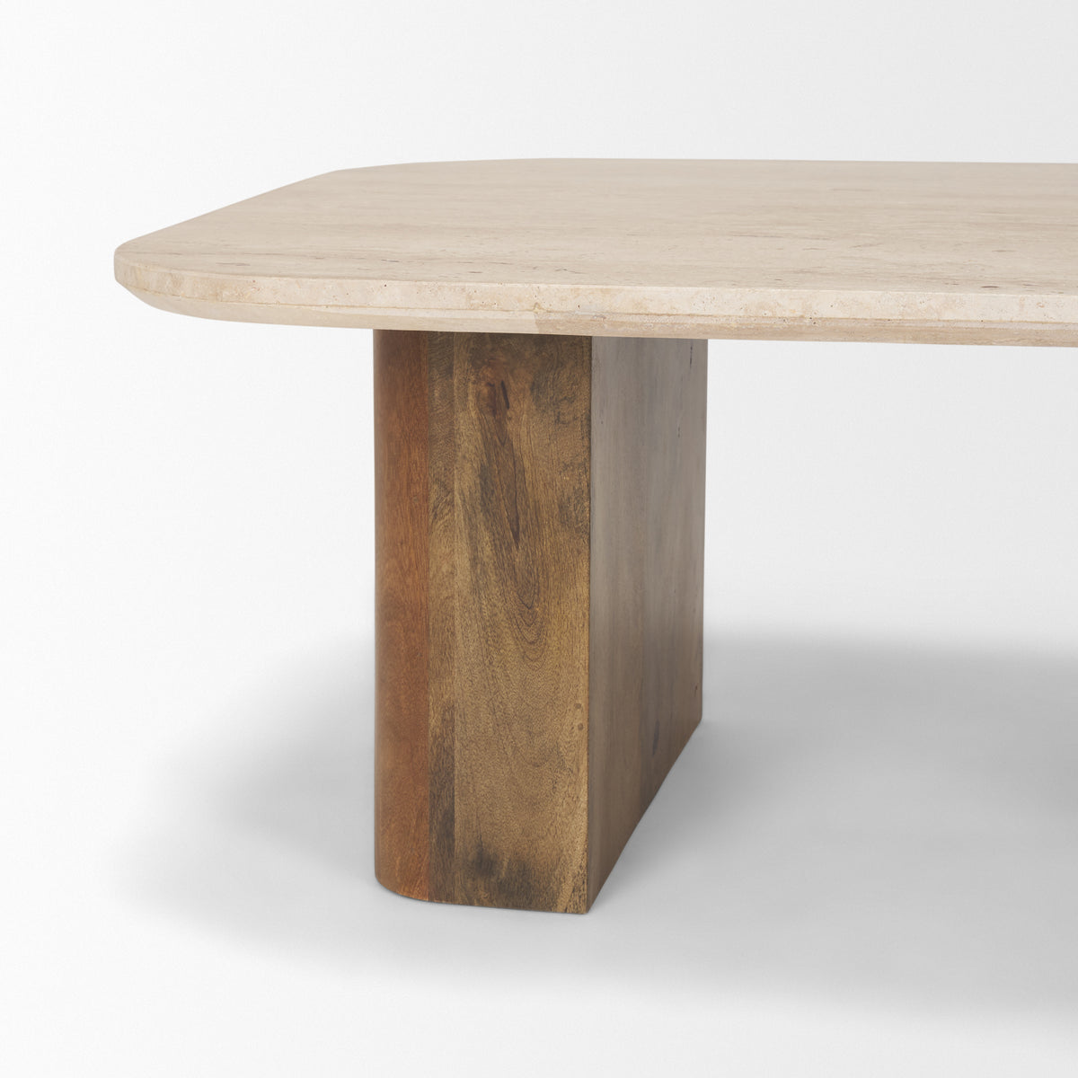 Symona Travertine and Mango Wood Rectangle Coffee Table-Coffee Tables-DECOROLALA