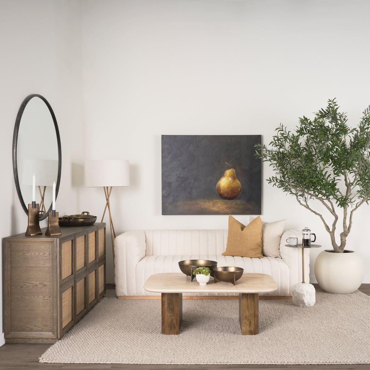 Symona Travertine and Mango Wood Rectangle Coffee Table-Coffee Tables-DECOROLALA