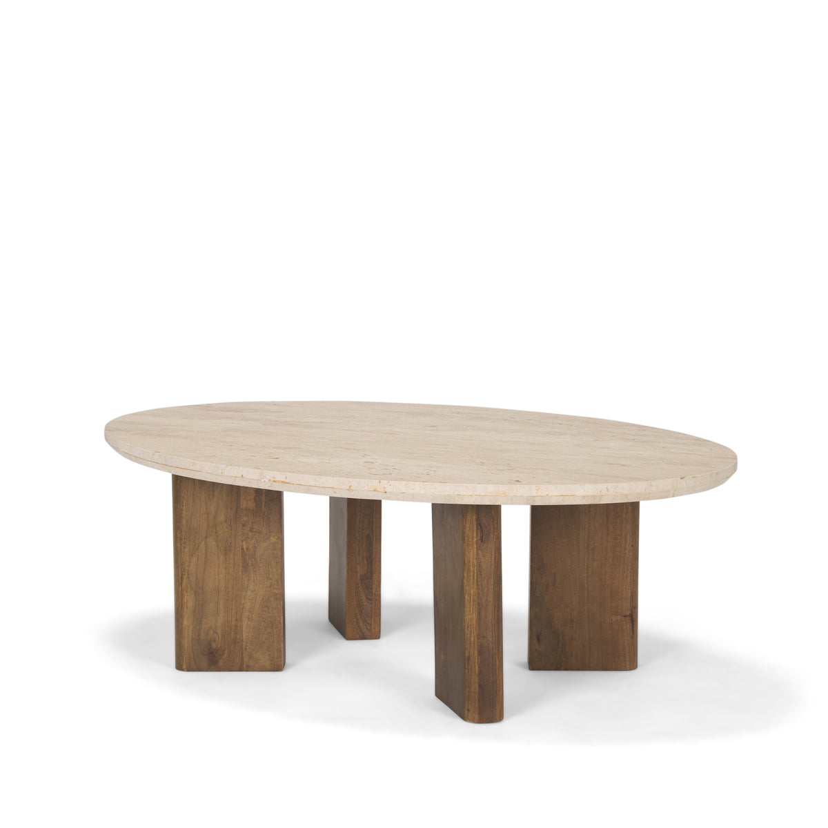 Syona Travertine + Mango Wood leg Oval Coffee table-Coffee Tables-DECOROLALA