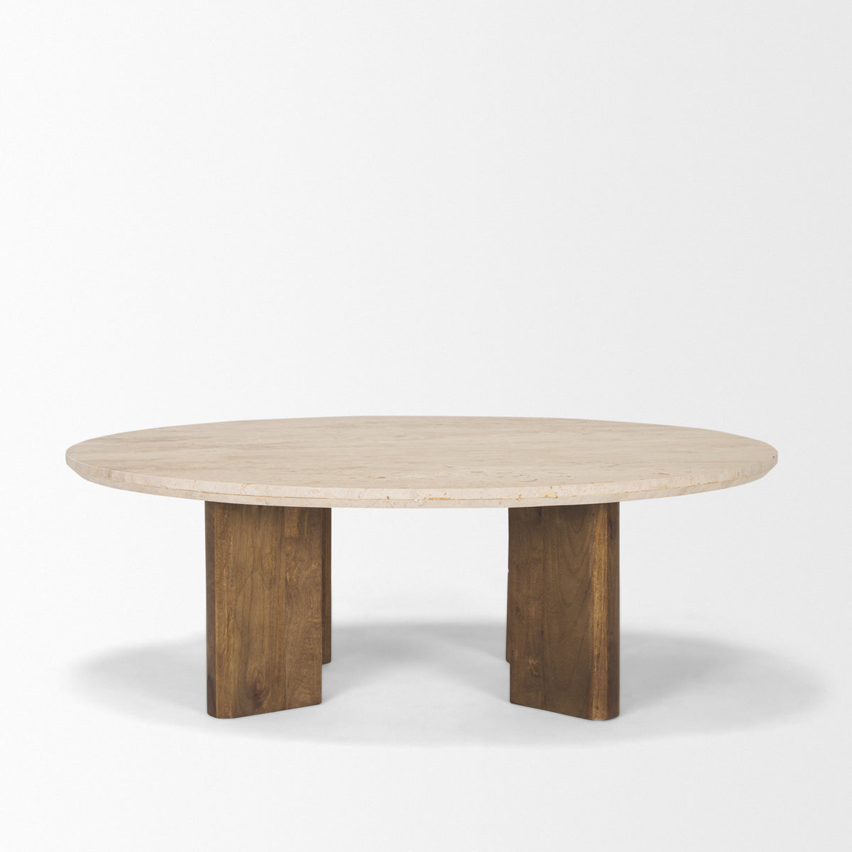 Syona Travertine + Mango Wood leg Oval Coffee table-Coffee Tables-DECOROLALA