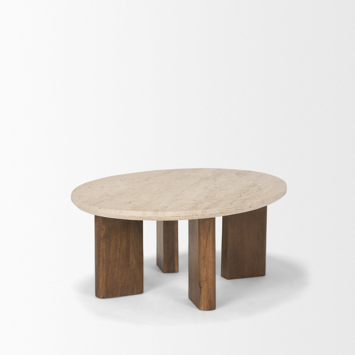 Syona Travertine + Mango Wood leg Oval Coffee table-Coffee Tables-DECOROLALA