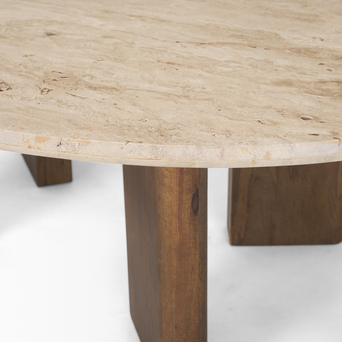 Syona Travertine + Mango Wood leg Oval Coffee table-Coffee Tables-DECOROLALA