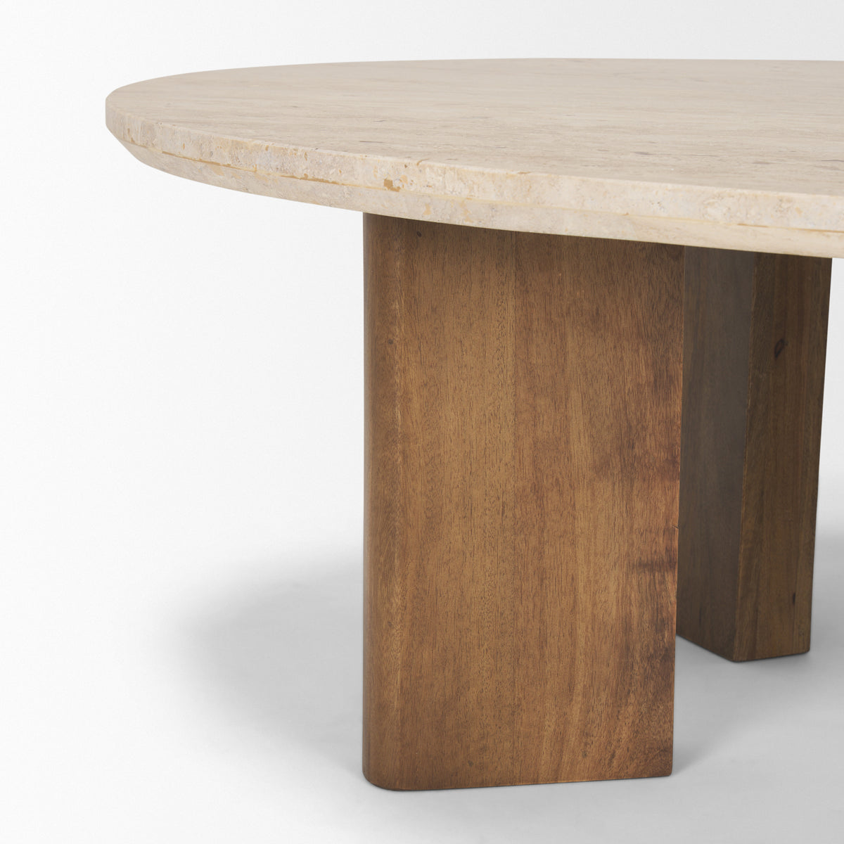Syona Travertine + Mango Wood leg Oval Coffee table-Coffee Tables-DECOROLALA