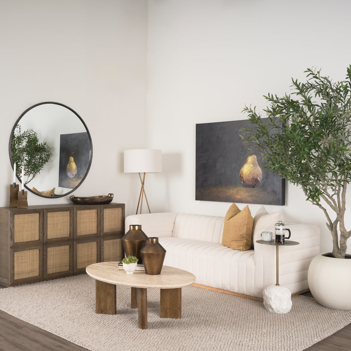 Syona Travertine + Mango Wood leg Oval Coffee table-Coffee Tables-DECOROLALA