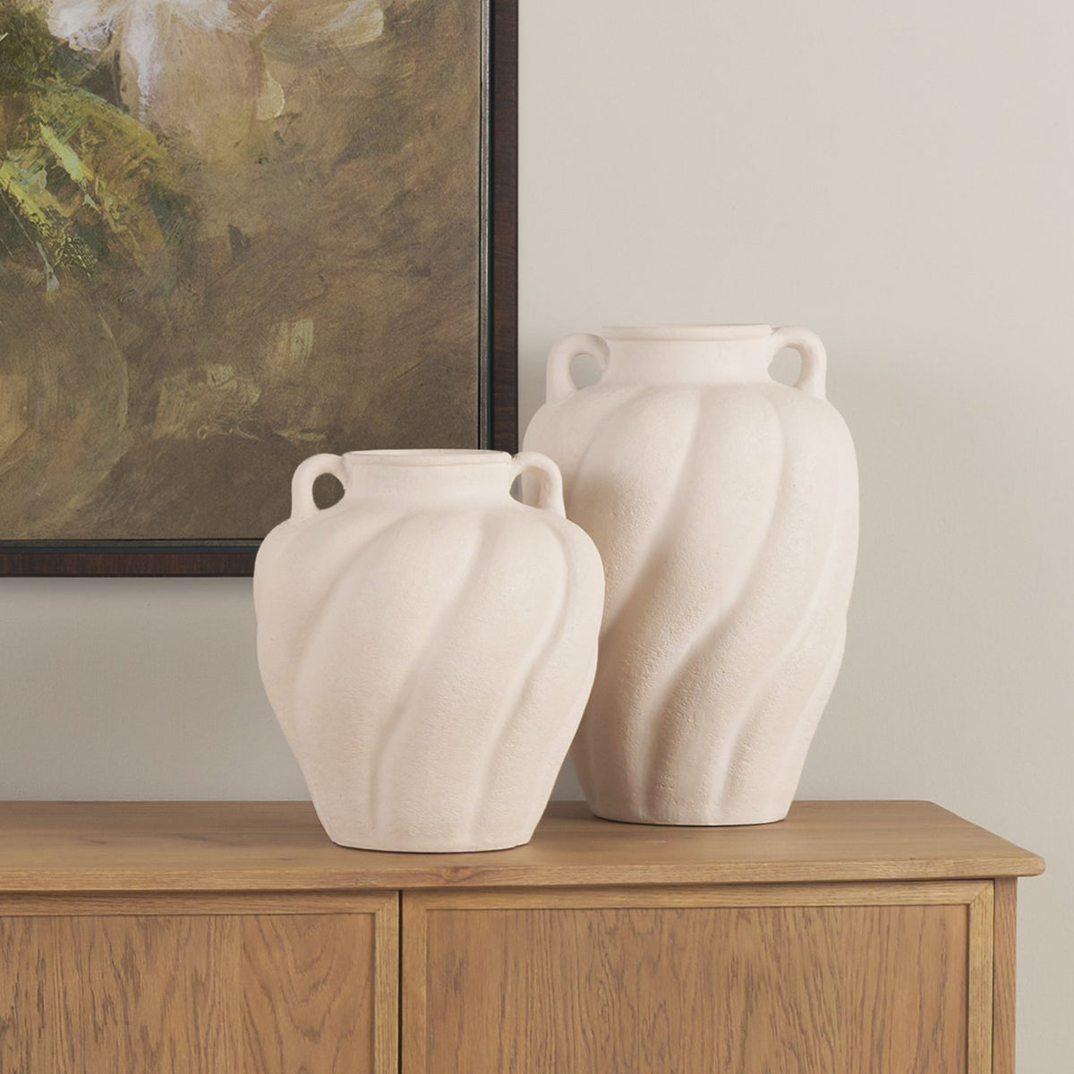 Syros Twisted Small Cream Ceramic Urn Vase-Vase-DECOROLALA