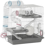 3-Tier Hamster Cage, Portable Gerbil Cage with Exercise Wheels, Water Bottle, Food Dish, for Dwarf Hamsters, Mouse, Grey