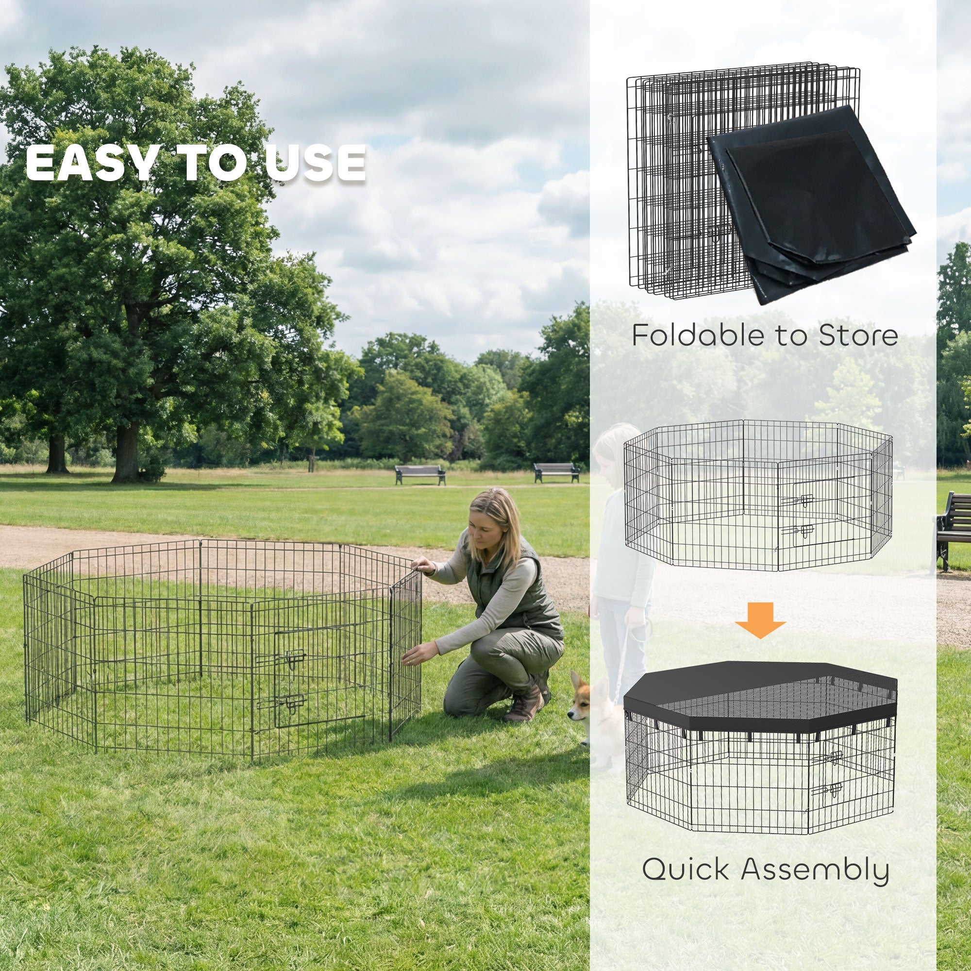 8 Panels Foldable Dog Playpen with Top Cover, 24" High