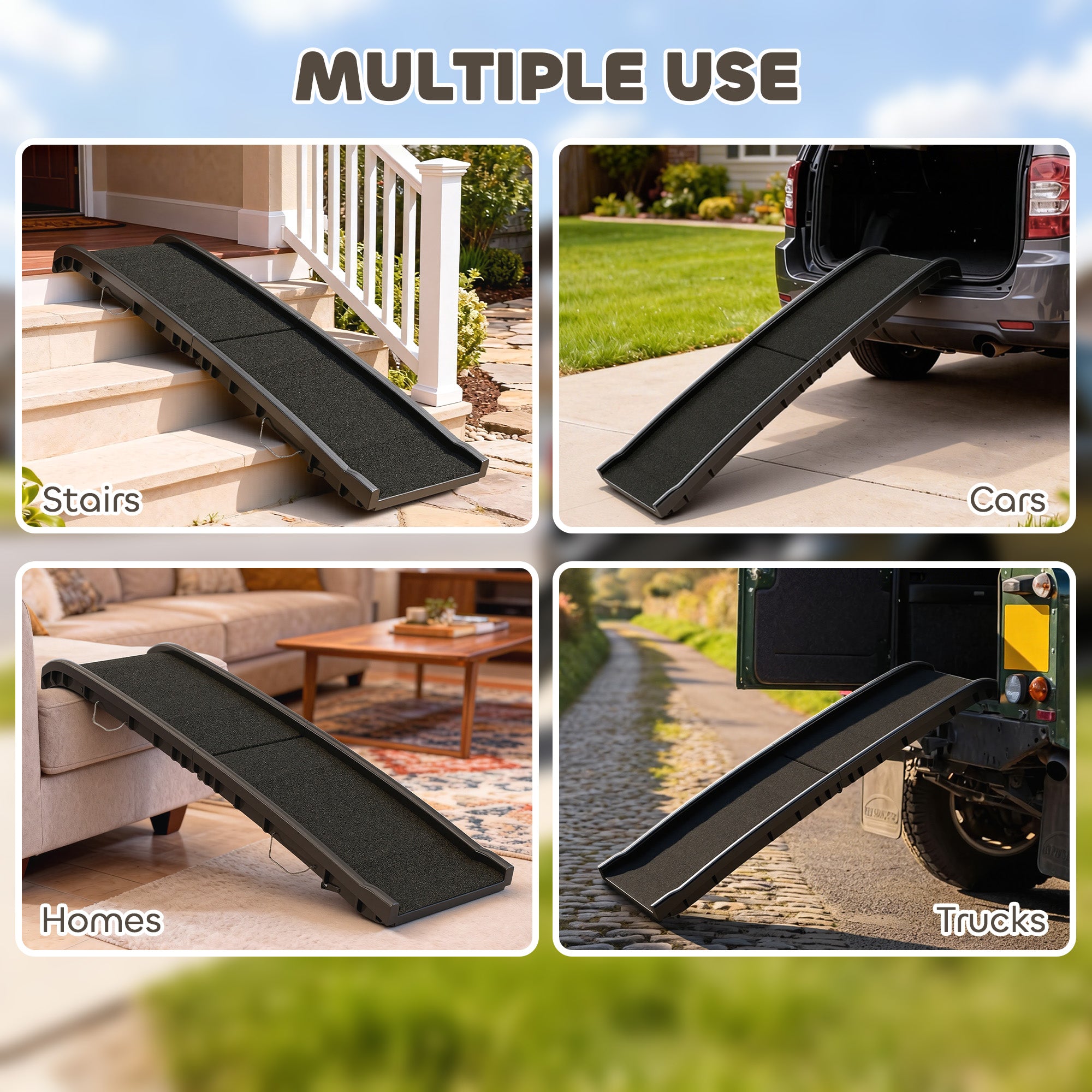 61 Inches Folding Pet Ramp with Frosted Surface, Raised Side Rails, for Cars, SUVs