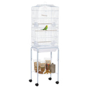 62" Rolling Bird Cage Cockatoo House Play Top Finch Pet Supply with Storage Shelf, Wheels - White