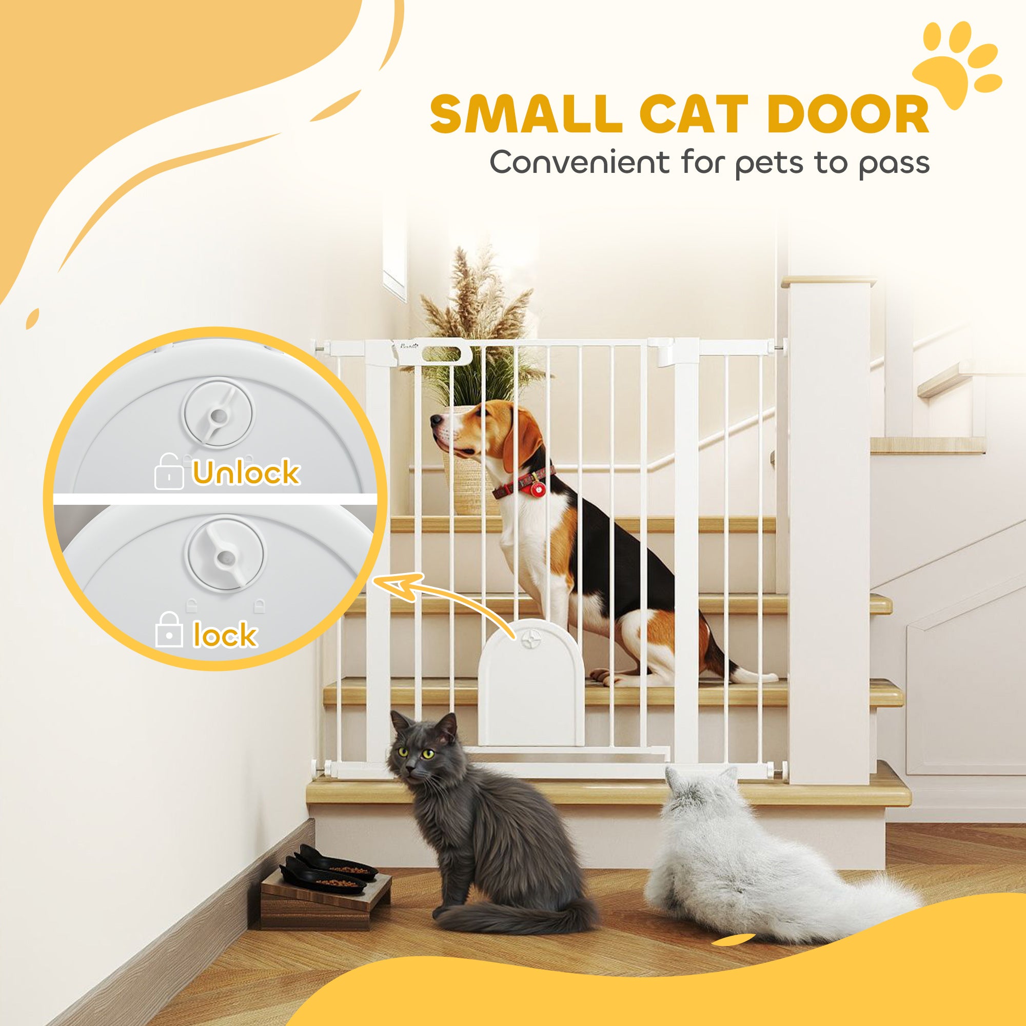 30"-41" Extra Wide Pet Gate Barrier with Small Door, 35"H Dog Gate with Safety Gate Barrier, Stair Pressure Fit, White