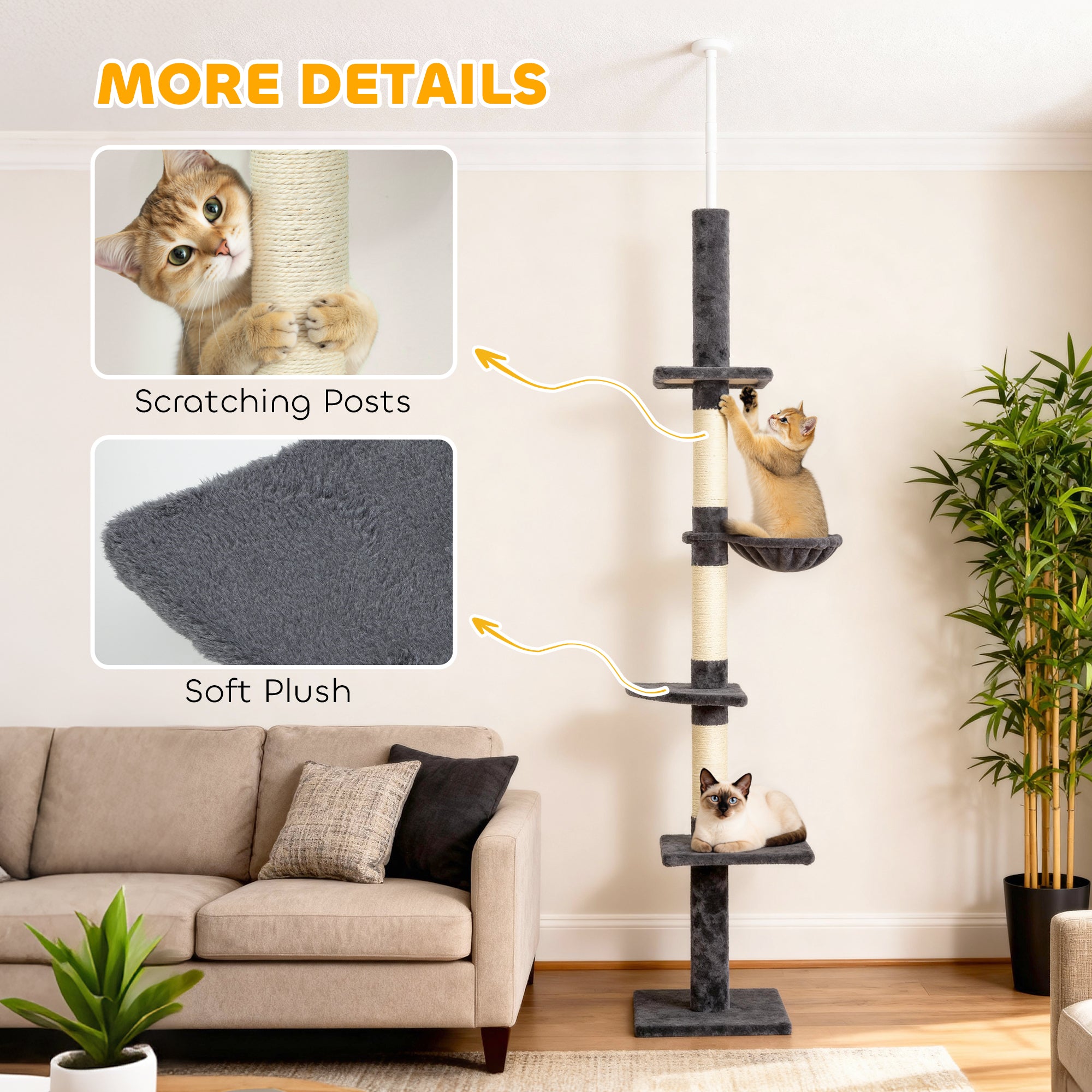8.5ft Cat Climbing Tree 5-Tier Kitty Activity Center with Scratching Post  Dark Grey
