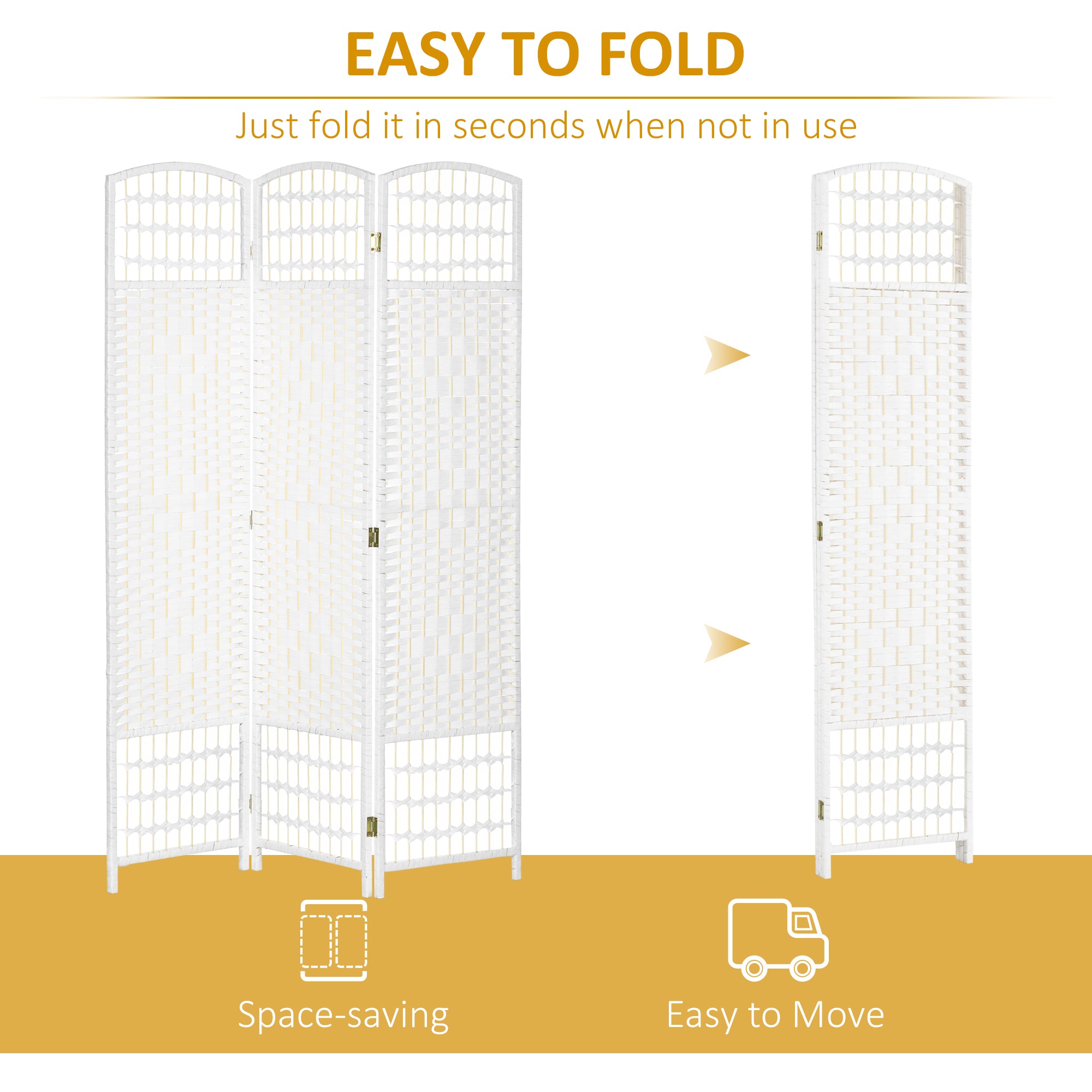 3 Panel Folding Room Divider, Portable Privacy Screen, Wave Fiber Room Partition for Home Office, White