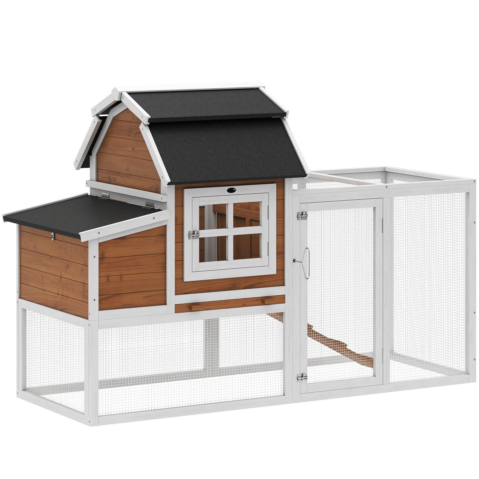 71" Chicken Coop for 3 Chickens, Wooden Hen House with Run, Removable Tray, Nesting Box, Waterproof Asphalt Roof