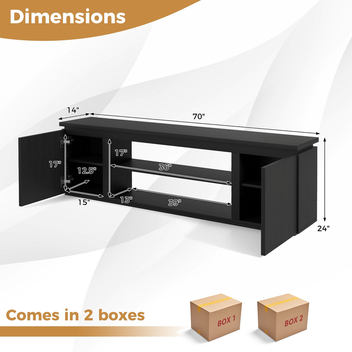 TV Cabinet with 3 Adjustable Shelves and Anti-Tipping Kits for TVs up to 80 Inch-Black-Entertainment Centers & TV Stands-DECOROLALA