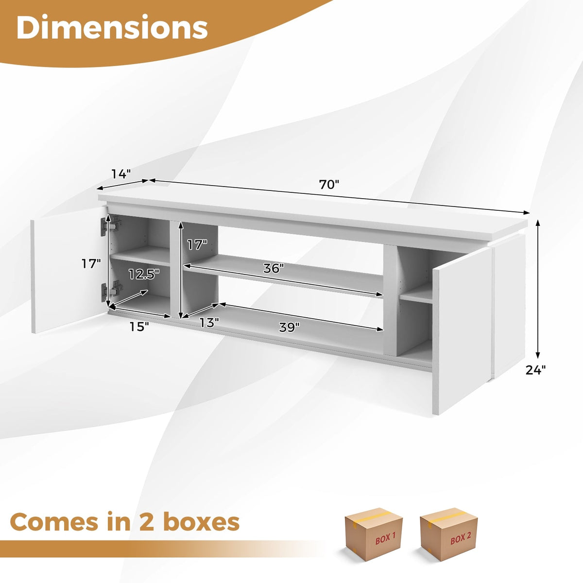 TV Cabinet with 3 Adjustable Shelves and Anti-Tipping Kits for TVs up to 80 Inch-White-Entertainment Centers & TV Stands-DECOROLALA