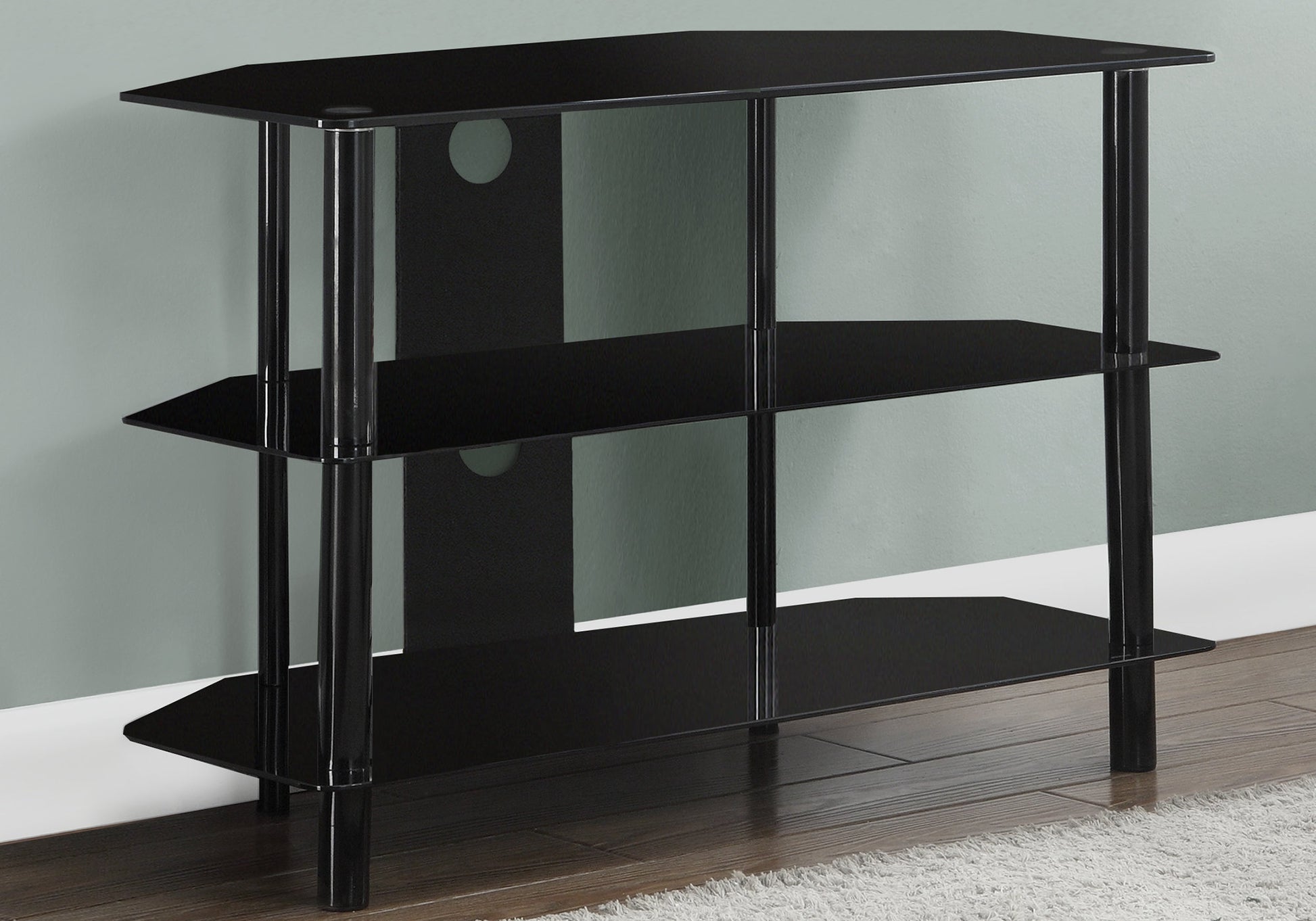 TV STAND - 36"L / BLACK METAL WITH TEMPERED BLACK GLASS-Tv Stand-DECOROLALA