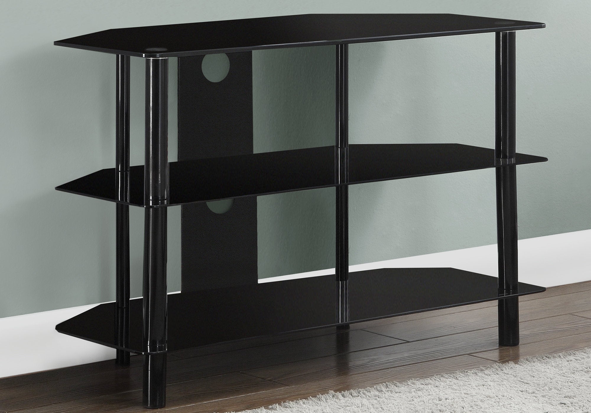 TV STAND - 36"L / BLACK METAL WITH TEMPERED BLACK GLASS-Tv Stand-DECOROLALA