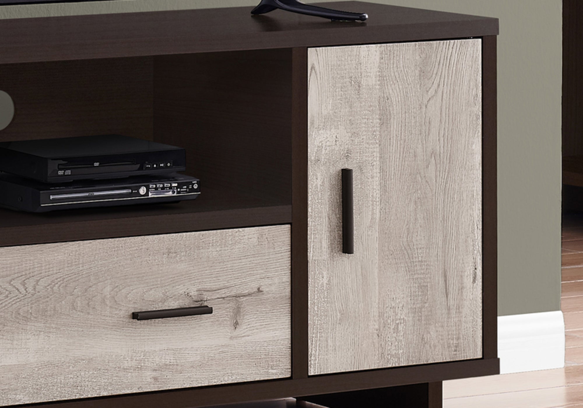 TV STAND - 48"L / ESPRESSO / TAUPE RECLAIMED WOOD-LOOK-Tv Stand-DECOROLALA