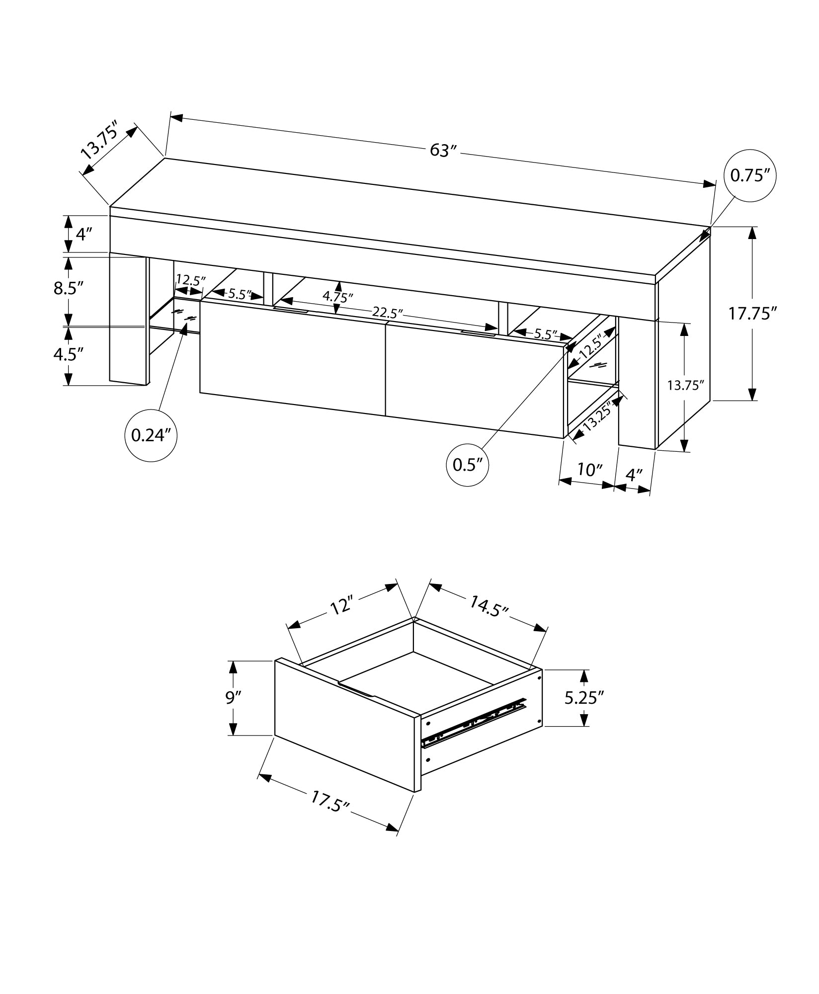 TV STAND - 63"L / HIGH GLOSSY WHITE WITH TEMPERED GLASS-Tv Stand-DECOROLALA