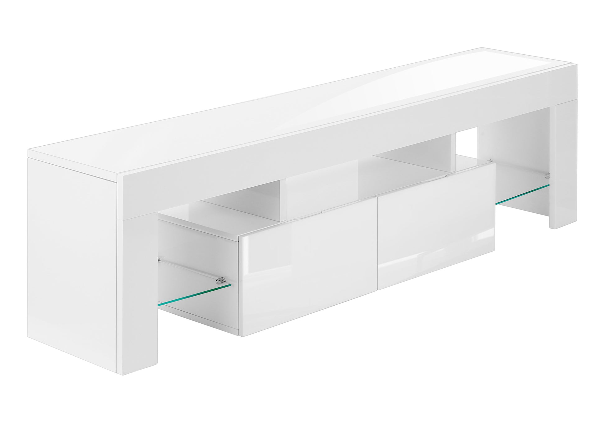 TV STAND - 63"L / HIGH GLOSSY WHITE WITH TEMPERED GLASS-Tv Stand-DECOROLALA